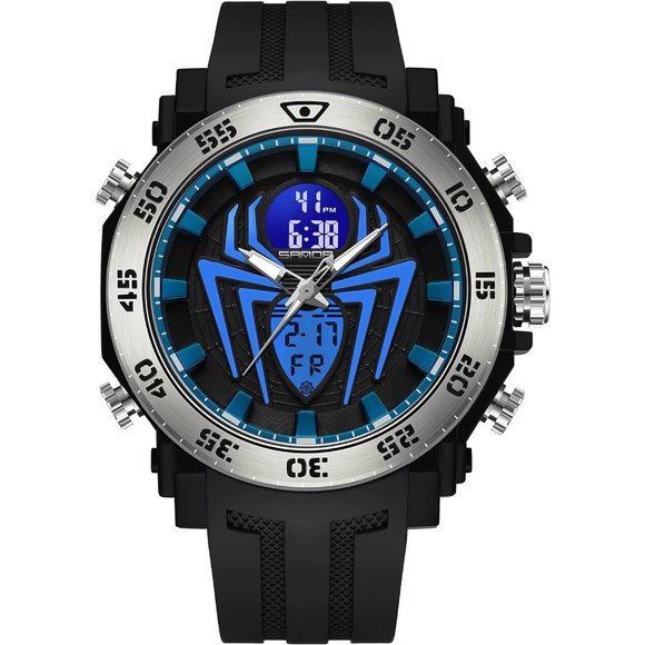 KXAITO Men's Black and Blue LED Stopwatch Digital Electronic Large Dual Watch - Picture 3 of 6